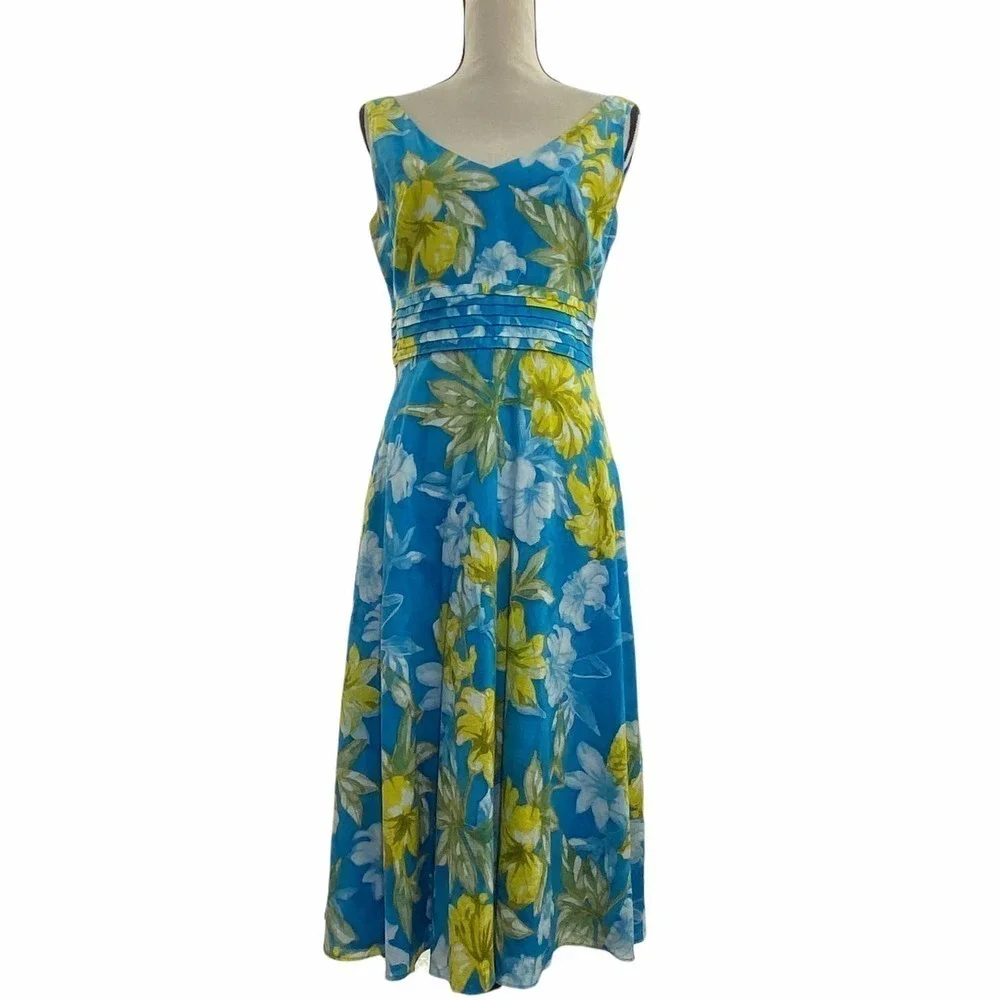 CYNTHIA Howie Blue Green Floral Sleeveless Dress - Picture 1 of 11